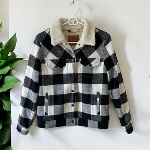 Levi’s Black & White Plaid Faux Shearling Lined Coat
